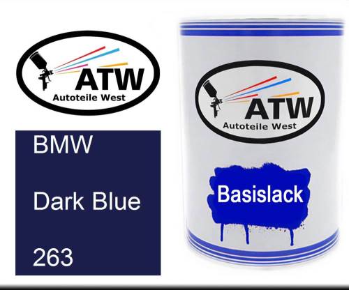 BMW, Dark Blue, 263: 500ml Lackdose, von ATW Autoteile West.